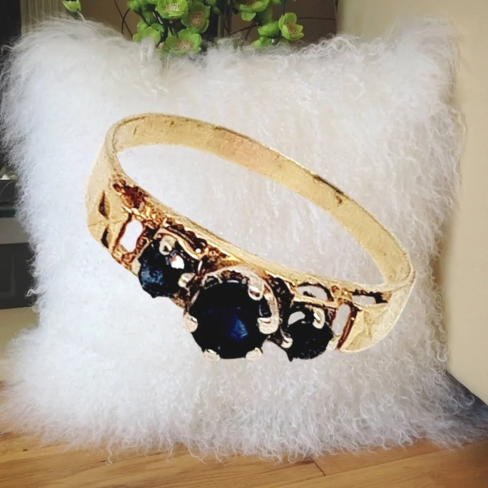 Solid 14K Gold Ring with 3 Genuine Sapphire Stones